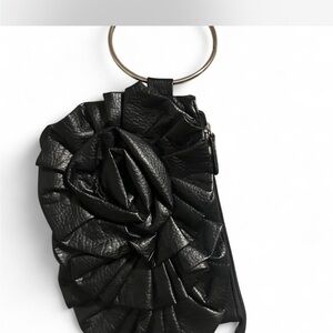 Black Ruffled Leather Wristlet